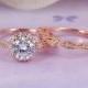 1.03 ctw Round Halo Ring, Man Made Diamond, Rose Gold Plated Sterling Silver Engagement Wedding Ring Set-sv2206