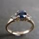Engagement Ring / Blue Sapphire and White Sapphire Engagement Ring / Sapphire Jewelry / Blue Sapphire Wedding Ring 14K Yellow Gold