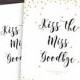 Kiss the Miss Goodbye Sign, Bridal Shower Game Ideas, Unique Activities, Gold Confetti and Glitter, Wedding Shower Instant Download DIY