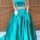 Elegant A-Line Two Piece Spaghetti Straps Pocket Ruched Prom Dress
