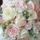 Bespoke Vintage Pastel Blush Dusky pink and ivory rose and peony wedding bridal bouquet country style