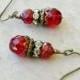 Red Earrings, Ruby Earrings, Victorian Earrings, Ruby Red Earrings, Bridal Earrings, Red Wedding Jewelry, Czech Glass Beads, Gifts for Her