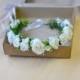 Spring wedding flower crown white floral head wreath white green floral crown pearl bridal halo wedding crown roses hair