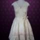Retro 50s 60s Champagne Lace Knee Length Wedding Dress with Thin Sash 