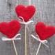 Red Hearts Felted Hearts on sticks Rustic Heart Cake Topper Red sweetheart Rustic Nature inspired  Autumn Home Decor Fairy folk Gift idea