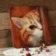 Red cat, art panels, wooden, on the wall, animals, cat