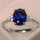 Sapphire engagement ring, blue sapphire engagement ring, oval cut, sterling silver