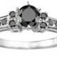 Traditional .35ctw Prong and Channel Set Black Diamonds w/a .25 Round Center Sterling Silver Promise Engagement Anniversary Ring