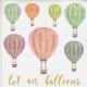 Hot Air Balloon Clipart, Gold And Watercolor Balloons, For Birthday, Wedding, Invites, Instant Download, Coupon Code: BUY5FOR8