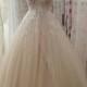 Champagne Beading thin straps tulle ball gown wedding dress