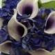 Real Touch Calla Lily and Hydrangea Bouquet, Purple Wedding Arrangement, Bride Keepsake