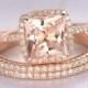 Limited Time Sale 2 carat Morganite and Diamond Trio Wedding Bridal Ring Set in 10k Rose Gold with One Engagement Ring and 2 Wedding Bands