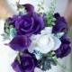 Wedding Succulents and Purple Roses Bouquet - Roses and Callas Natural Touch Silk Flower Bride Bouquet