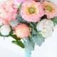 Wedding Peach Coral Peonnies, Ranunculus and Zinnias Flower Bride Fresh Style Bouquet