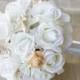 Wedding Natural Touch Seashells and Ivory Roses Silk Flower Bride Bouquet - Almost Fresh