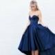 Simple Sweetheart Sleeveless High-Low Navy Blue Prom Dress with Pleats from Tidetell