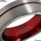 Brushed Silver Red Tungsten Wedding Band,Grooved Tungsten Ring,Tungsten Wedding Ring,Anniversary Ring,Engagement Band,Pipe Cut Tungsten