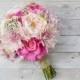Pink Wedding Bouquet, Silk Bouquet, Peony Bouquet, Shabby Chic, Bouquet, Rustic, Silk Flowers, Faux Bouquet, Pink, Wedding Bouquets