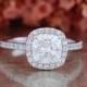 Forever One Moissanite Engagement Ring Halo Diamond Ring 7x7mm Cushion Cut Moissanite Gemstone Wedding Ring in 14k White Gold