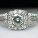 Intricate Vintage Style Diamond Engagement Ring 14k White Gold Ornate Halo Milgrain Edge
