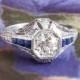 Vintage Art Deco 1930's Old European Cut Diamond & Sapphire Engagement Wedding Anniversary Ring Platinum