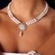 SALE Emma Bridal Set, Swarovski Crystal and Pearl Filagree Pendant Double Strand Bridal Necklace, Bracelet and Earrings