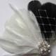 Wedding Bridal Bridesmaid White Black Grey Feather Rhinestone Jewel Veiling Head Piece Hair Clip Fascinator Accessory