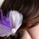 Wedding Bridal White Purple Lilac Feather Pearl Rhinestone Jewel Veiling Head Piece Hair Clip Fascinator Accessory