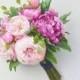 Silk Flower Bouquet - Wedding Bouquet, Peony Bouquet, Pink Peony Bouquet, Silk Peony Bouquet, Bright Pink, Blush, Cabbage Rose, Silk Flowers