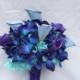 Nicole's Silk Bridal Bouquet with Turquoise Hydrangeas, Blue Orchids, Calla Lilies Galaxy,Singapore