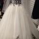 Strapless black and white organza a line wedding dress