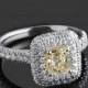Natural Fancy Yellow Diamond Radiant Cut Engagement Ring, 1.34 TCW, Double Halo Diamond Ring, Yellow Diamond Ring, 18k White Gold