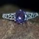 Alexandrite Color Change Sapphire & Black Diamond Filigree Milgrain Engagement Ring Round 2ct 8mm 14k 18k White Yellow Rose Gold-Plat-Custom