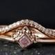 SALE Crown Pink Diamond Engagement Ring - Matching Curved Band - Set of Rings