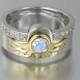 Sun and Moon ECLIPSE engagement and wedding ring set in 18k &14k gold with Moonstone and white sapphires