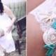 Wedding garter set, SILK, Aqua, Turqouise /Silk Wedding Garter, bridal garter / Something Blue wedding garter / vintage lace garter