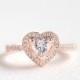Rose Gold CZ Heart Cut Ring - Sterling Silver Engagement Ring - Unique Engagement Ring - Anniversary Ring - Halo Heart
