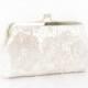 Bridal Champagne Lace Ivory Satin Clutch Gold Frame L'HERITAGE 8-inch