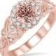 Limited Time Sale 1.25 Carat Peach Pink Morganite  (Round Shaped Morganite) and Diamond Engagement Ring in 10k Rose Gold Jewelry