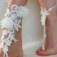 Free Ship ivory foot jewelry, lace sandals, beach wedding barefoot sandals, wedding bangles, anklets, bridal, wedding