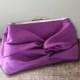 Knot Bow Bridesmaid Clutch With Metal Frame- Purple Plum, Gray, Ivory, Pink and More- 32 Colors