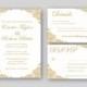 Wedding Invitations, Gold Wedding Invitation Suite, Elegant Wedding Invitation Template, Printable Wedding Invitation Set - Floral Corners