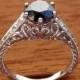 Black Diamond Engagement Ring Vintage / Antique / Art Deco Style 18k White Gold Very Petite
