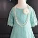 Aqua Turquoise Lace Flower Girl Dress, Spa Lace dress, junior bridesmaid dress, Vintage Style Dress, Beach Flower Girl dress