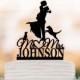 Custom Wedding Cake topper with two dog, bride and groom silhouette, personalized wedding cake topper letters,  unique dog cake topper