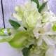 Bridesmaid bouquet, Lime green calla white orchid wedding bouquet