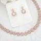 Simple Rose Gold Bridal necklace, Rose Gold Wedding jewelry set, Crystal Bridal earrings, Rose Gold earrings, Halo earrings, Simple necklace