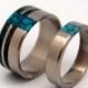 Wooden Wedding Rings, titanium rings, turquoise wedding rings, eco friendly - Blue Box Comet and Constellation w/ True North Partner - 