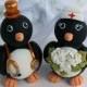 Penguin job cake topper for wedding, nurse bride and doctor groom with personalized banner