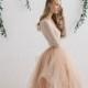 Champagne Nude Ivory Wedding  Dress, Two Piece Wedding Dress,  Alternative Wedding Dress , Long Sleeve Tulle Dress - Melanie
